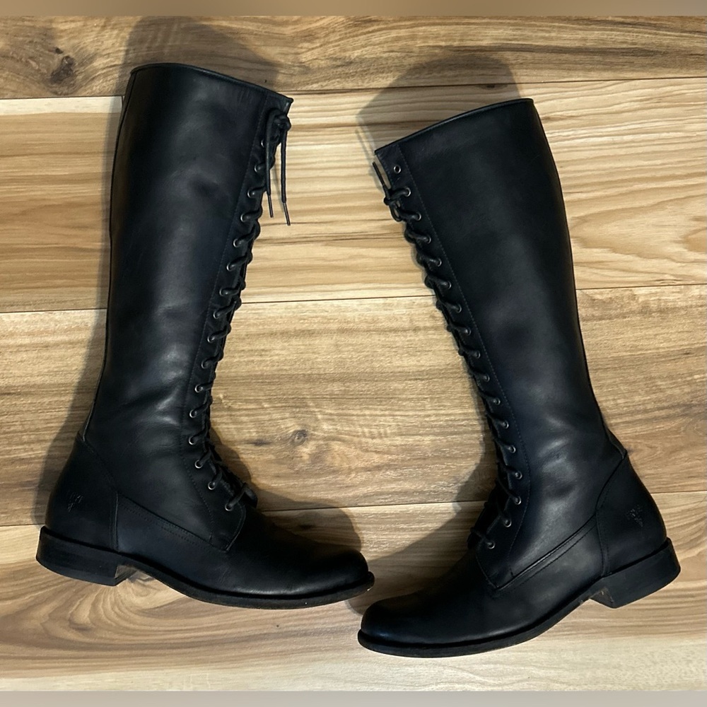 *RARE* Vintage Frye Black Leather Lace-Up Boots Size 9-10 - Picture 5 of 16